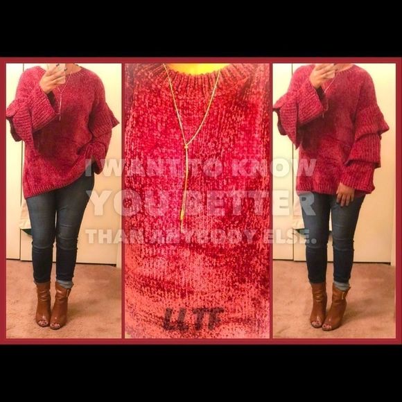 Chenille Pullover Knit Sweater-WINE - Picture 3 of 6